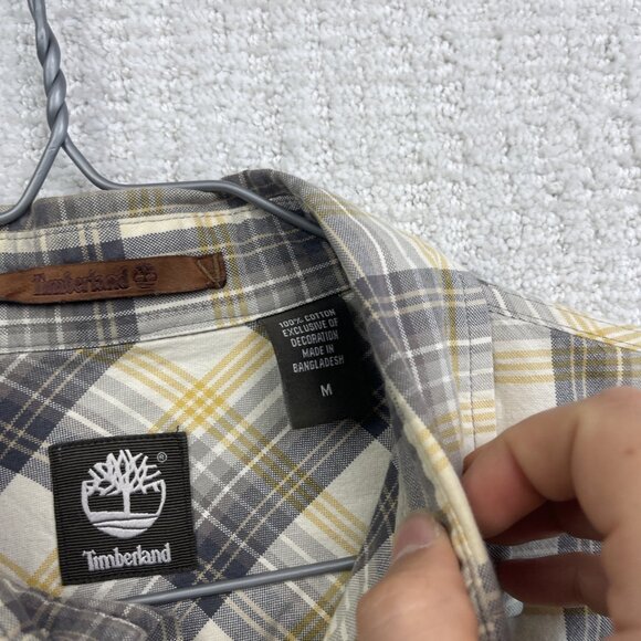 Timberland Button Down Shirt Men Sz M Yellow Plaid Long Sleeve Pockets Workwear* - Picture 3 of 13